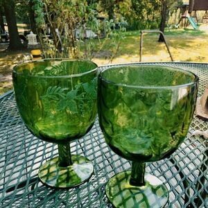 Bartlett Collins Stemed Glasses Avocado Green Set Of 2 Different Designs